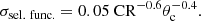 $$ \begin{aligned} \sigma _{\rm sel.\ func.} = 0.05\ \mathrm{CR} ^{-0.6} \theta _{\rm c}^{-0.4}. \end{aligned} $$