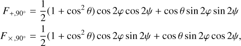 $A\left( f \right) = \left\{ {\matrix{ {{f^{ - 7/6}},} \hfill &amp; {f \le {f_{{\rm{trans}}}},} \hfill &amp; {} \hfill \cr {{f^{ - 2/3}},} \hfill &amp; {{w_{\rm{m}}}{f_{{\rm{trans}}}}} \hfill &amp; { lt; f \le {f_{{\rm{cut}}}},} \hfill \cr {0,} \hfill &amp; {f \ge {f_{{\rm{cut}}}},} \hfill &amp; {} \hfill \cr } } \right.$