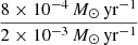$ \frac{8\ {\times}\ 10^{-4}\,{M}_\odot\,\mathrm{yr}^{-1}}{2\ {\times}\ 10^{-3}\,{M}_\odot\,\mathrm{yr}^{-1}} $