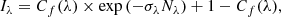 $$ \begin{aligned} I_{\lambda } = C_f(\lambda ) \times \exp {(-\sigma _{\lambda }N_{\lambda })} + 1-C_f(\lambda ) ,\end{aligned} $$