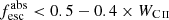 $ {f_{\text{esc}}^{\text{abs}}} < 0.5 - 0.4 \times W_{{\mathrm{C}\,\textsc{ii}}} $
