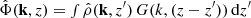 $ \hat{\Phi}(\mathbf{k}, z) = \smallint \hat{\rho}(\mathbf{k}, z^\prime)\,G(k, (z-z^\prime))\,\mathrm{d}z^\prime $