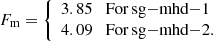 $$ \begin{aligned} F_{\rm m} = {\left\{ \begin{array}{ll} 3.85 \quad \mathrm{For\,sg{-}mhd{-}1} \\ 4.09 \quad \mathrm{For\,sg{-}mhd{-}2}. \end{array}\right.} \end{aligned} $$