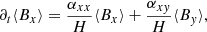 $$ \begin{aligned}&\partial _t\langle B_x \rangle = \frac{\alpha _{xx}}{H}\langle B_x \rangle + \frac{\alpha _{x{ y}}}{H}\langle B_{ y} \rangle ,\end{aligned} $$