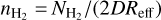 ${n_{{H_2}}} = {N_{{H_2}}}/\left( {2D{R_{{\rm{eff}}}}} \right)$