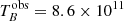 $ T_{B}^{\mathrm{obs}}=8.6\times 10^{11} $
