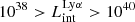 $ 10^{38} > L_{\mathrm{int}}^{\mathrm{Ly}\alpha} > 10^{40} $