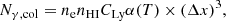 $$ \begin{aligned} N_{\gamma , \mathrm{col}} = n_{\rm e} n_{\rm HI} C_{\rm Ly}\alpha (T)\times (\Delta x)^3, \end{aligned} $$