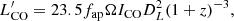 $$ \begin{aligned} L^{\prime }_{\rm CO}=23.5 f_{\rm ap} \Omega I_{\rm CO} D_{L}^2 (1+z)^{-3}, \end{aligned} $$