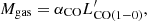 $$ \begin{aligned} M_{\rm gas}=\alpha _{\rm CO} L^{\prime }_{\mathrm{CO}(1-0)}, \end{aligned} $$