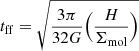 $ t_{\mathrm{ff}} = \sqrt{\frac{3\pi}{32G} \Big(\frac{H}{\Sigma_{\mathrm{mol}}}\Big)} $