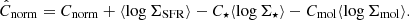 $$ \begin{aligned} \hat{C}_{\rm norm} = C_{\rm norm} + \langle \log \Sigma _{\rm SFR} \rangle - C_{\star } \langle \log \Sigma _{\star } \rangle - C_{\rm mol} \langle \log \Sigma _{\rm mol} \rangle . \end{aligned} $$