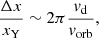$$ \begin{aligned} \frac{\Delta x}{x_{\rm Y}}\sim 2\pi \frac{{v}_{\rm d}}{{v}_{\rm orb}}, \end{aligned} $$