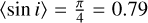 $\left\langle {\sin \,i} \right\rangle = {\pi \over 4} = 0.79$