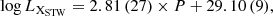 $$ \begin{aligned}&\log L_{\rm X_{STW}} = 2.81\,(27) \times P + 29.10\,(9), \end{aligned} $$