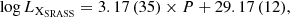 $$ \begin{aligned}&\log L_{\rm X_{SRASS}} = 3.17\,(35) \times P + 29.17\,(12), \end{aligned} $$