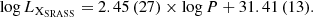 $$ \begin{aligned}&\log L_{\rm X_{SRASS}} = 2.45\,(27) \times \log P + 31.41\,(13). \end{aligned} $$