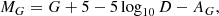 $$ \begin{aligned}&M_{G} = G + 5 - 5\log _{10} D - A_{G}, \end{aligned} $$