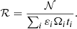 $$ \begin{aligned} \mathcal{R} =\frac{\mathcal{N} }{\sum _i\varepsilon _i\Omega _it_i}. \end{aligned} $$