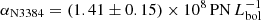 $ \alpha_\mathrm{N3384} = (1.41 \pm 0.15) \times 10^8\,\mathrm{PN}\,L_\mathrm{bol}^{-1} $
