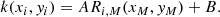 $$ \begin{aligned} k(x_i,{ y}_i) = A R_{i,M}(x_M, { y}_M) + B. \end{aligned} $$