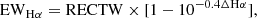 $$ \begin{aligned} \mathrm{EW}_{\rm H\alpha }=\mathrm{RECTW} \times [1-10^{-0.4\Delta \mathrm{H}\alpha }] ,\end{aligned} $$