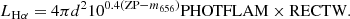 $$ \begin{aligned} L_{\rm H\alpha }=4\pi d^210^{0.4(\mathrm{ZP}-m_{656})}\mathrm {PHOTFLAM}\times \mathrm {RECTW} .\end{aligned} $$