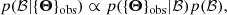 $$ \begin{aligned} p(\mathcal{B} |\{{\boldsymbol{\Theta }}\}_{\rm obs})\propto p(\{\boldsymbol{\Theta }\}_{\rm obs}|\mathcal{B} ) p(\mathcal{B} ), \end{aligned} $$