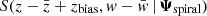 $ S(z-\bar{z}+z_\text{bias},w-\bar{w}\,|\,{\boldsymbol{\Psi}}_\text{spiral}) $