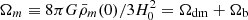$ \Omega_{m}\equiv8\pi G\bar{\rho}_{m}(0)/3H_0^2=\Omega_{\mathrm{dm}}+\Omega_{\mathrm{b}} $