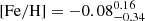 $ \mathrm{[Fe/H]}= -0.08_{-0.34}^{0.16} $