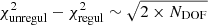 $ \chi^2_{\mathrm{unregul}}-\chi^2_{\mathrm{regul}}\sim\sqrt{2\times{N}_{\mathrm{DOF}}} $