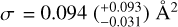 $\sigma = 0.094\left( {_{ - 0.031}^{ + 0.093}} \right){{\rm{{\AA}}}^{\rm{2}}}$