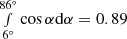 $ \smallint_{6^\circ}^{86^\circ} \cos \alpha {\rm d} \alpha = 0.89 $