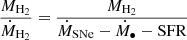 $$ \begin{aligned} \frac{M_{\rm H_2}}{\dot{M}_{\rm H_2}}&= \frac{M_{\rm H_2}}{\dot{M}_{\rm SNe} -\dot{M}_\bullet -\mathrm{SFR}} \end{aligned} $$
