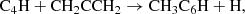 $$ \begin{aligned} \mathrm{C_4H + CH_2CCH_2}&\rightarrow \mathrm{CH_3C_6H + H}, \end{aligned} $$