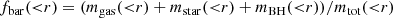 $$ \begin{aligned}&f_{\rm bar}({<}r) = (m_{\rm gas}({<}r)+m_{\rm star}({<}r)+m_{\rm BH}({<}r))/m_{\rm tot}({ < }r) \end{aligned} $$