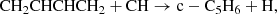 $$ \begin{aligned}&\mathrm {CH_2CHCHCH_2 + CH} \rightarrow \mathrm {c-C_5H_6 + H}, \end{aligned} $$