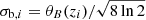 $ \sigma_{\mathrm{b},i} = \theta_B(z_i)/\sqrt{8\ln{2}} $