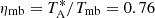 $ \eta_{\mathrm{mb}} = {T^{*}_{\mathrm{A}} / T_{\mathrm{mb}}} = 0.76 $