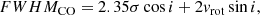 $$ \begin{aligned} {FWHM_{\rm CO}} = 2.35 \sigma \cos i + 2 v_{\rm rot} \sin i, \end{aligned} $$