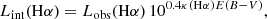$$ \begin{aligned} {L_{\rm int}(\mathrm{H}\alpha ) = L_{\rm obs}(\mathrm{H}\alpha )\, 10^{0.4 \kappa (\mathrm{H}\alpha )E(B-V)}}, \end{aligned} $$