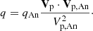 $$ \begin{aligned} q = q_{\rm An}\frac{\mathbf{V }_{\rm p} \cdot \mathbf{V }_{\rm p,An}}{V_{\rm p,An}^2} \cdot \end{aligned} $$