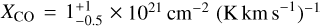 ${X_{{\rm{CO}}}} = 1_{ - 0.5}^{ + 1} \times {10^{21}}{\rm{c}}{{\rm{m}}^{ - 2}}{\left( {{\rm{K}}\,{\rm{km}}\,{{\rm{s}}^{ - 1}}} \right)^{ - 1}}$
