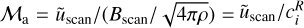 ${{\cal M}_{\rm{a}}} = {\tilde u_{{\rm{scan}}}}/\left( {{B_{{\rm{scan}}}}/\sqrt {4\pi \rho } } \right) = {\tilde u_{{\rm{scan}}}}/c_i^R$