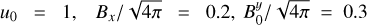 ${u_0} = 1,\,{B_x}/\sqrt {4\pi } = 0.2,B_0^y/\sqrt {4\pi } = 0.3$