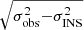 $ \sqrt{\sigma_{\mathrm{obs}}^{2}{-}\sigma_{\mathrm{INS}}^{2}} $