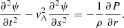 $$ \begin{aligned} \frac{\partial ^2\psi }{\partial t^2}-{v}_\mathrm{A} ^2 \frac{\partial ^2 \psi }{\partial s^2}=-\dfrac{1}{\rho }\dfrac{\partial P}{\partial r}. \end{aligned} $$