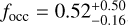 ${f_{{\rm{occ}}}} = 0.52_{ - 0.16}^{ + 0.50}$