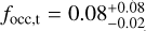 ${f_{{\rm{occ,t}}}} = 0.08_{ - 0.02}^{ + 0.08}$